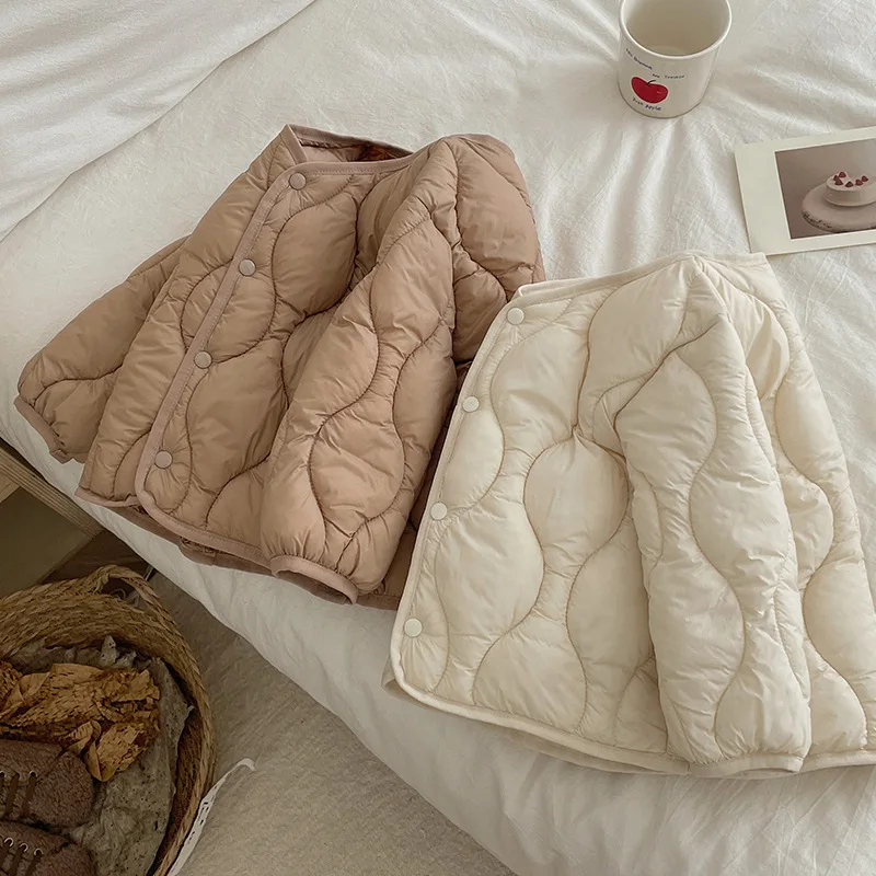 Down Children Unisex Solid Short-length Padded Quilted Liner Warm Soft Casual Go with Everthing Brief Daily Preppt Style