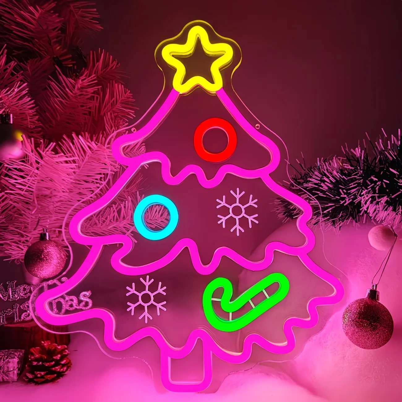 Pink Multicolor Christmas Tree Neon Light Sign LED Wall Decor Unique Xmas Gift For Bedroom Bar Holiday Party Decoration