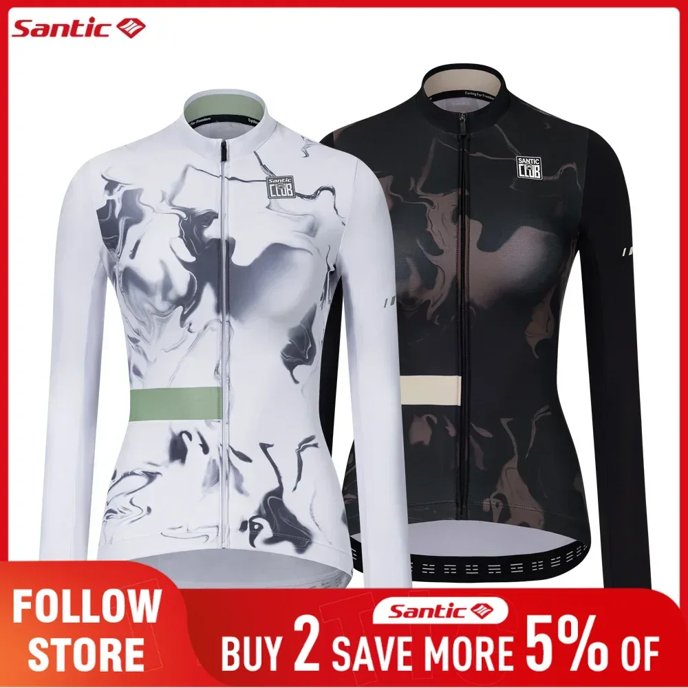 

Santic Women's Fleece Cycling Jersey Autumn Winter Thermal Riding Sports Clothing Long Sleeve Full Zipper MTB Road Biker Jackets