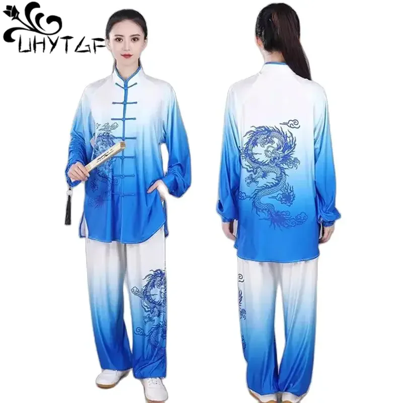 

2024 Chinese Vintage Tops+Pants Dragon Printset Kung Fu Tai Chi Clothing Martial Arts Wing Chunretro Taijiquan Wushu Uniform3028