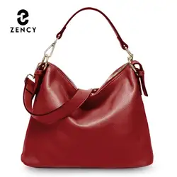 Zency Fashion Red Women Shoulder Bag 100% Genuine Leather Handbag New Style Female Messenger Crossbody Purse Lady Casual Tote