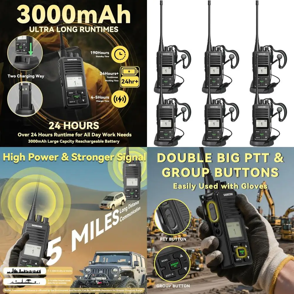 

FPCN10A Рация для взрослых, двусторонняя радиостанция дальнего действия, 6 упаковок сверхмощных портативных радиостанций UHF с наушником, 3000 мАч