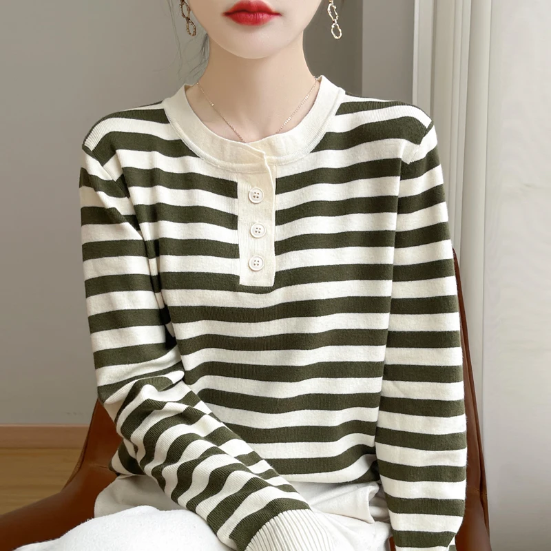 

2024 autumn/winter Cashmere sweater women long sleeved Striped Cashmere sweater women pullover cashmere knit sweater