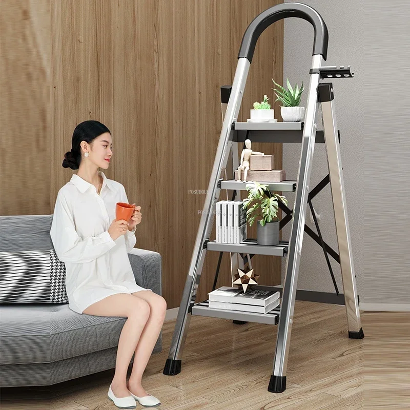 Folding Aluminum Ladder Home Indoor Mobile Step Stools Multi-functional Telescopic Lift Stairs Light Escalator Kitchen Furniture