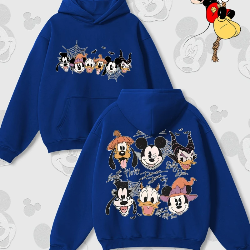 Disney Halloween Mickey Friends Fun Print Autumn and Winter Hooded Sweater Round Neck Long Sleeve Loose Warm Men and Women