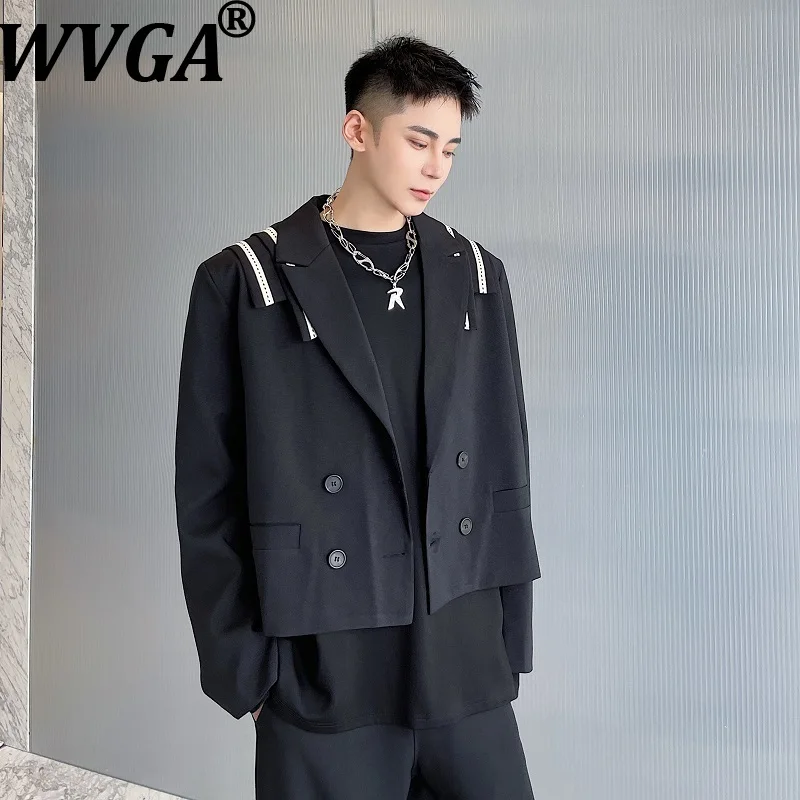 

Мужская куртка-блейзер WVGA W21764: новинка весна-осень, уличный стиль, темный дизайн, отложной воротник, длинный рукав, нишевый шик, повседневный укороченный фасон