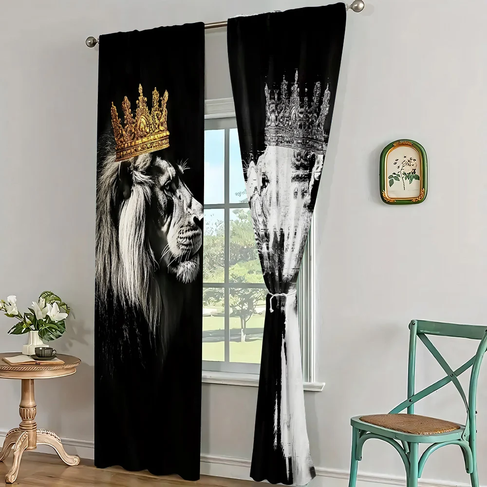 2Pc Lion King Crown Pattern Curtains Rod Pocket Decorative Window Drapes Window Treatments For Bedroom Living Room_ai5