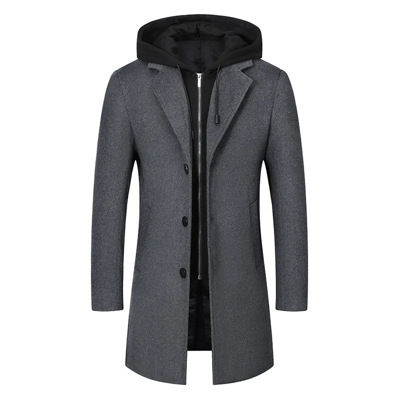 2023 Mens Wool Coat Winter Men Thick Warm Coat High Quality Design Wool Coat Men High Quality Design Hooded Woolen Overcoat