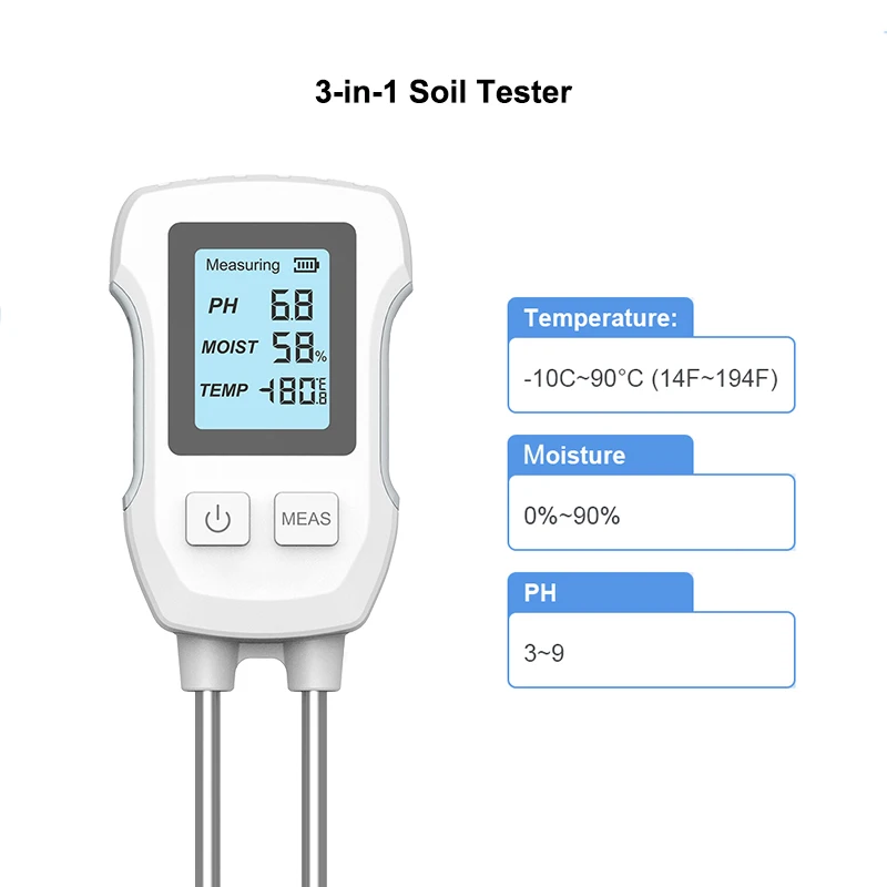 3-in-1 Soil Tester Temperature/Humidity/PH LCD Display Soil Detector Moisture Meters For Gardening, Potted Plants