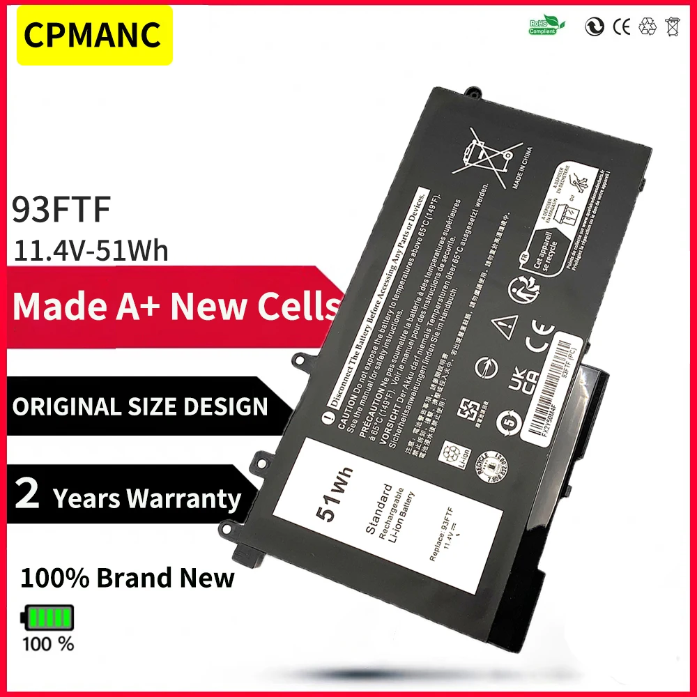 

CPMANC 93FTF Аккумулятор для ноутбука Dell Latitude 5480 5490 5580 5590 5495 5491 M3520 M3530 E5480 E5490 E5580 E5590 4YFVG 11,4 В 51 Втч