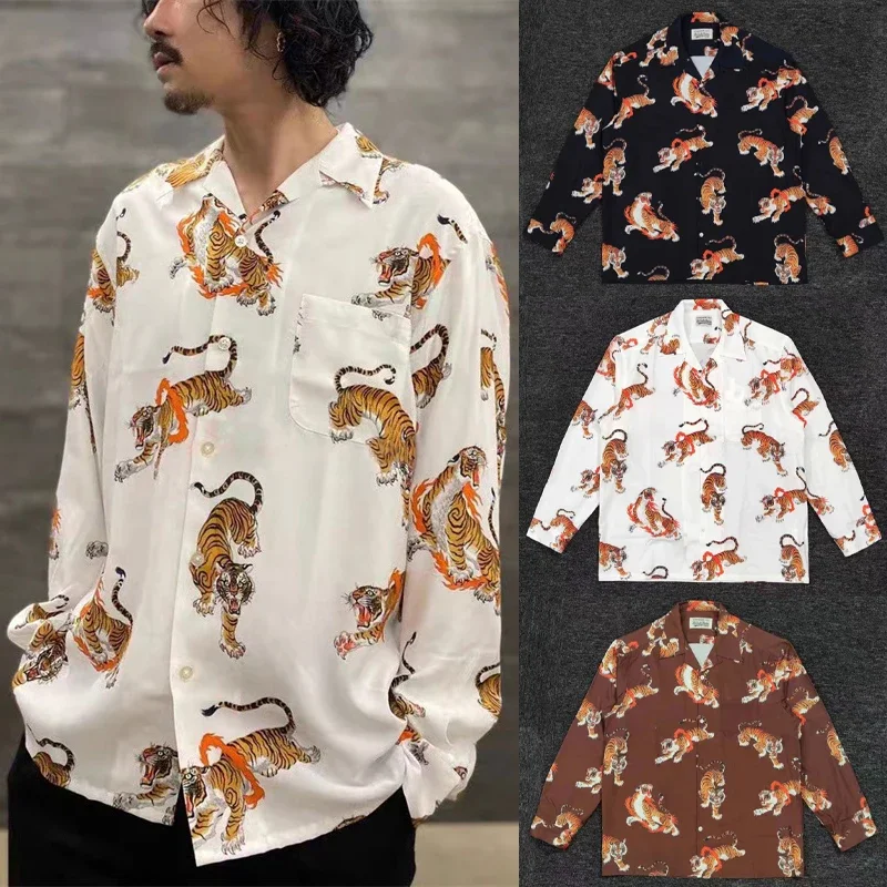 New Fire Ring Tiger Pattern WACK Hawaii Shirts Men Woman 1:1 High Quality Fashion Casual Long Sleeve Lapel Top Tee