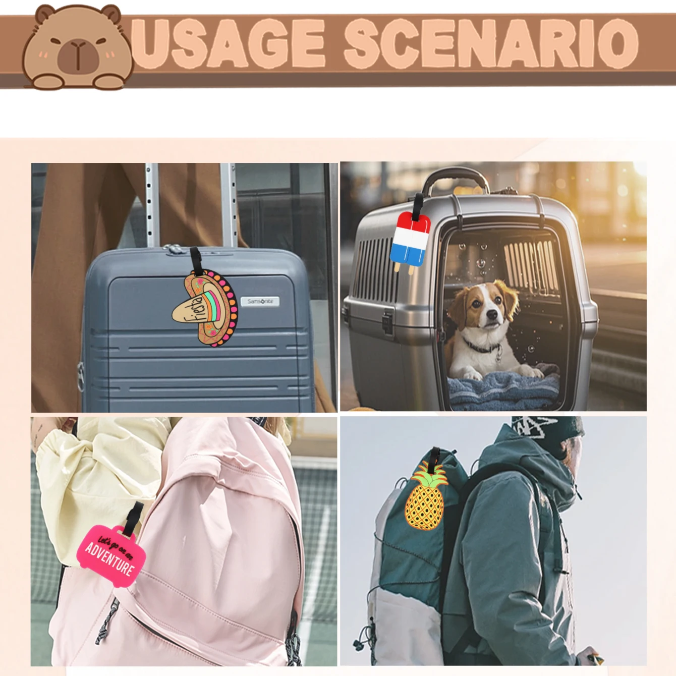 Cartoon Trolley Luggage Tag - PVC Soft Rubber Travel Anti-Loss Name Tag for Airplane Boarding & Check-in