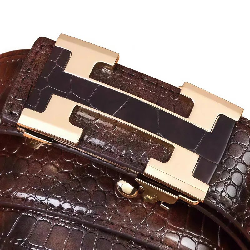 حزام جلد البقر للرجال بنمط التمساح 2025 - إبزيم تلقائي للارتداء الداخلي |   حزام خصر متعدد الاستخدامات للأعمال في منتصف العمر والشباب