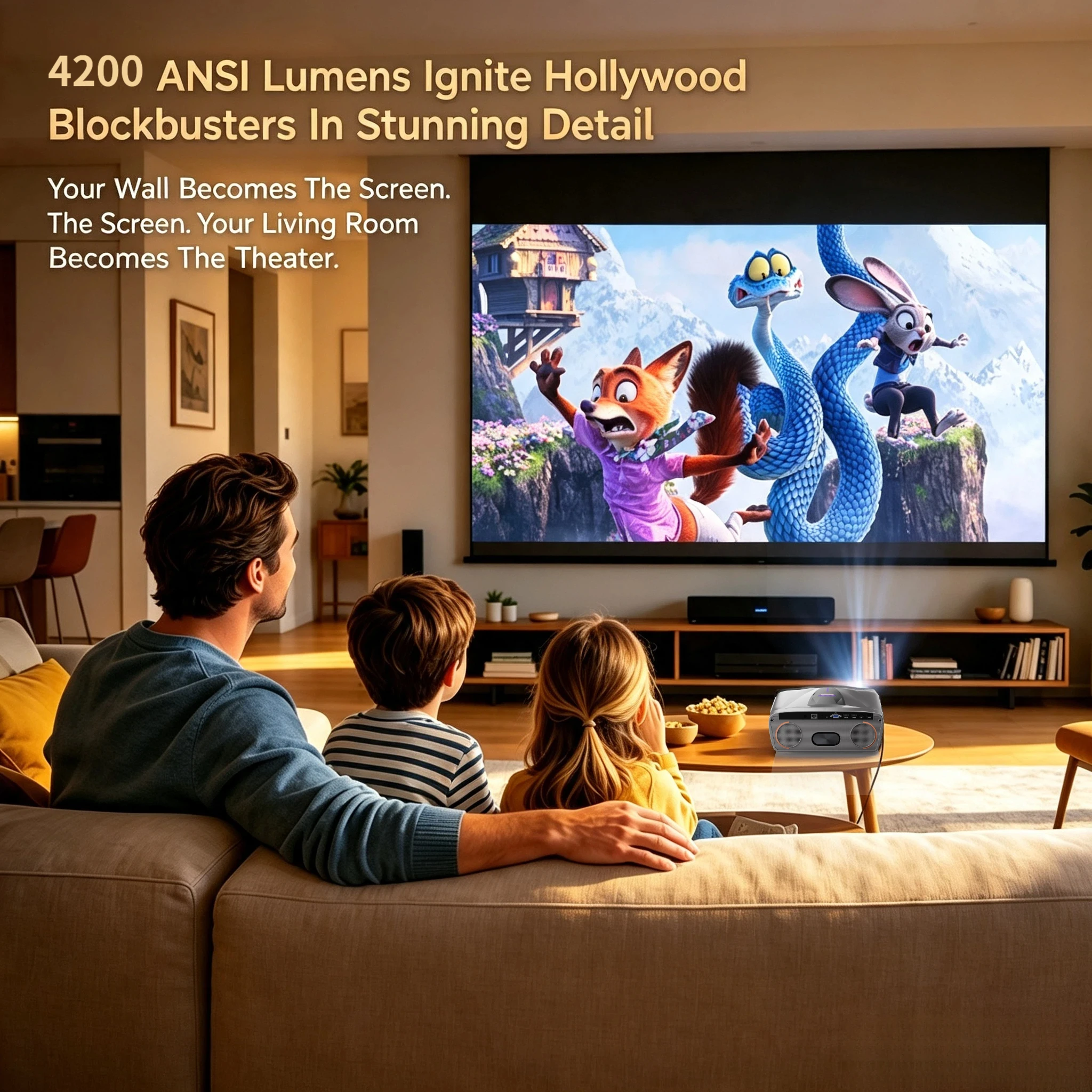 Novo Projetor 4K UHD Inteligen - Home Cinema Karaoke Projector avaliação e preço