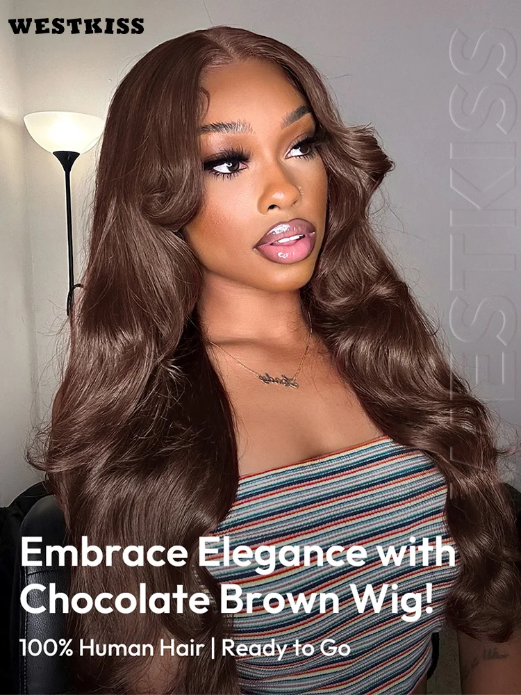 

WestKiss 100% Human Hair Wigs Ready To Go Glueless 13*4 Invisible Front Lace Wigs Straight&Loose Body Wig With Chocolate Color
