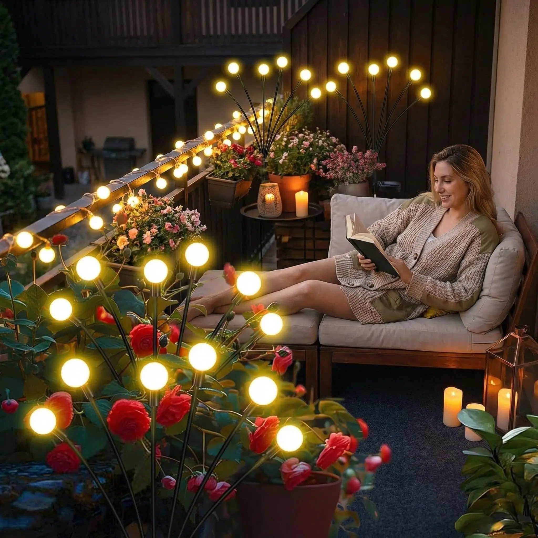 Solar Garden Lights Outdoor Waterproof, Swaying Firefly Light, Garden Decor | 2/4 Pack Solar Firefly Lights, Auto On/Off Decor for Yard, Patio, Pathway and Lawn, Gifts for Women, Christmas Decor