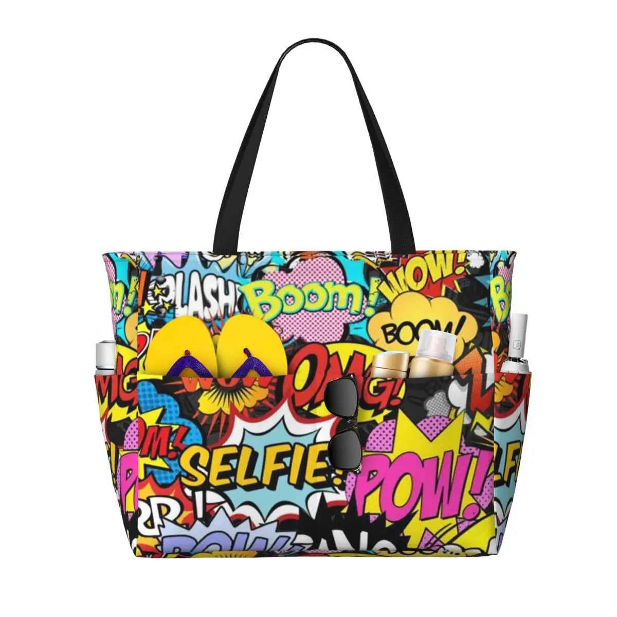 Fun Street Graffiti Comic Pop Art Beach Tote Bag Sport Gym Yoga Duffle Large Tote Bag Women Travel Bag Fitness bag