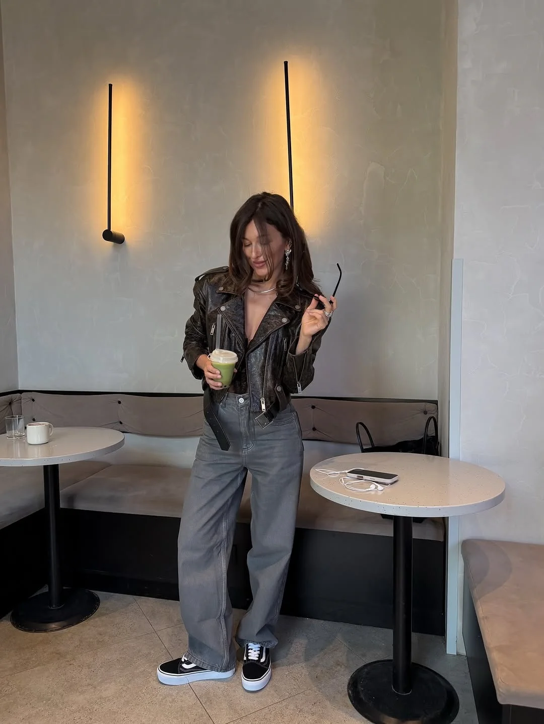 Women Dark Brown Belt Lapel Zipper Cropped Leather Biker Jacket Punk Notch Collar Leather Outerwear 2026 Cafe Street Chic Outfit