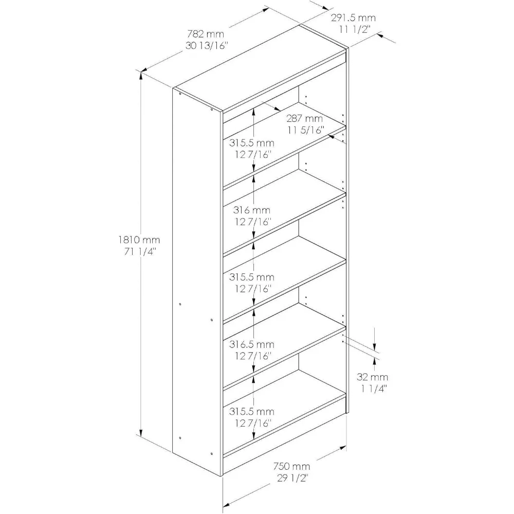 Axess 5-Shelf Bookcase - Black