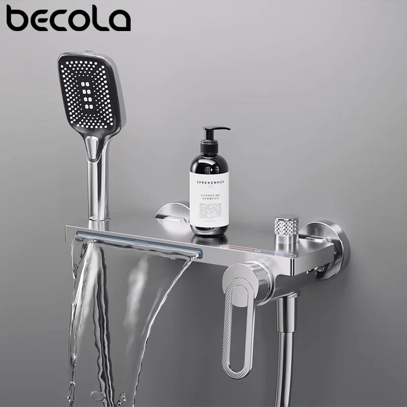 Bathtub Shower Faucet Single Handle Spout Mixer Tap With Hand Shower Wall Mount Platform Bath Mixer Water Faucet Wall Mounted