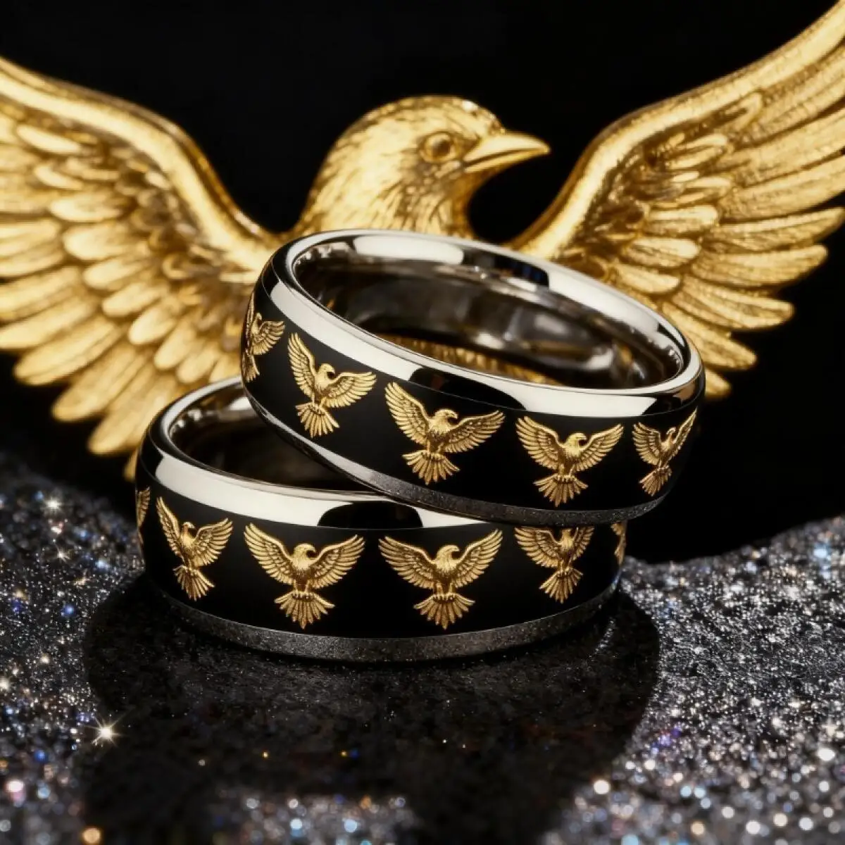 Domineering Gothic Punk Golden Winged Eagle Ring Hiphop Men Stainless Steel Rings for Men Women Wedding Party Jewelry Wholesale