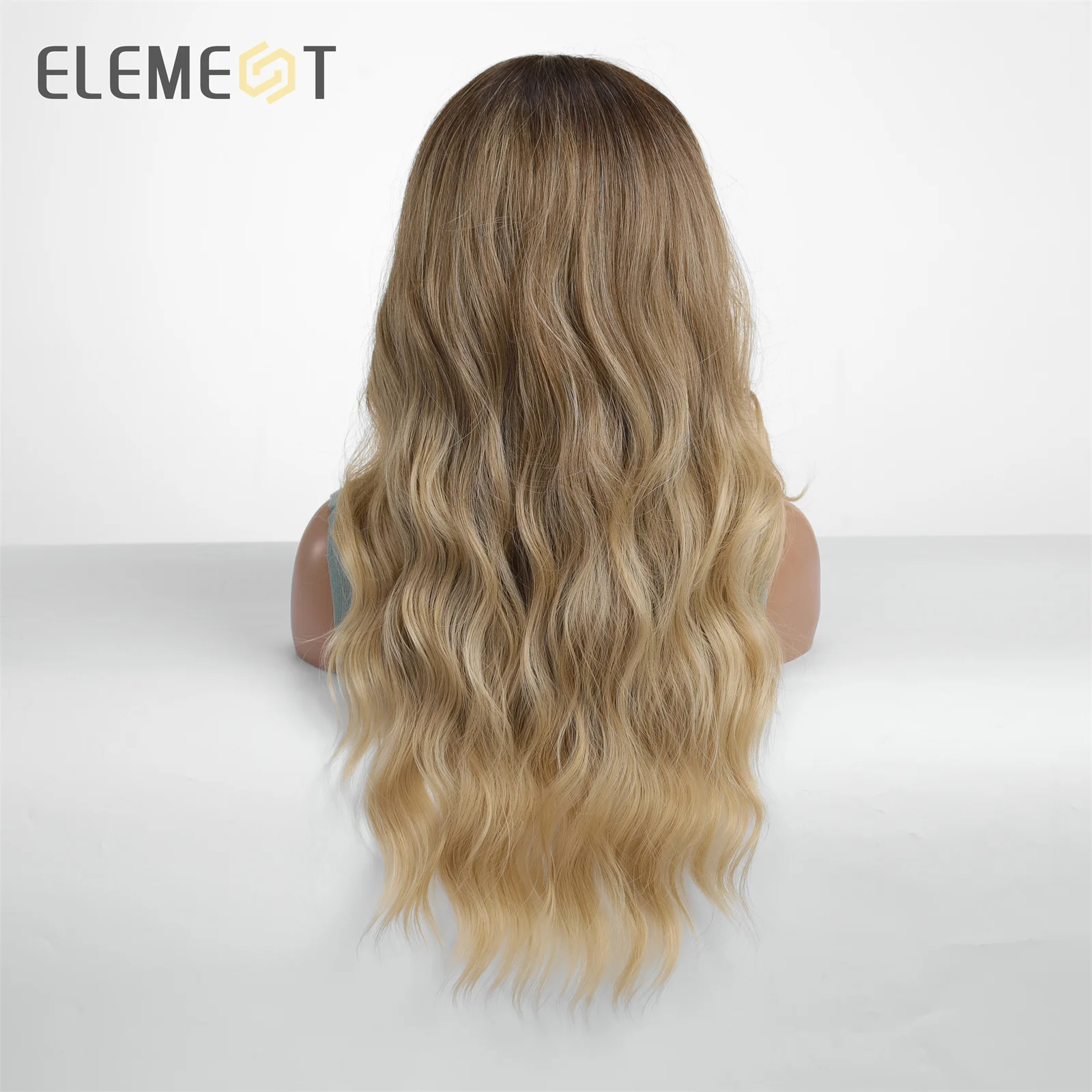 ELEMENT 4*5*0.5 Lace Front Wigs Synthetic Hair Long Water Wavy Ombre Dark Root to Blonde Brown Daily Party Wig for Women