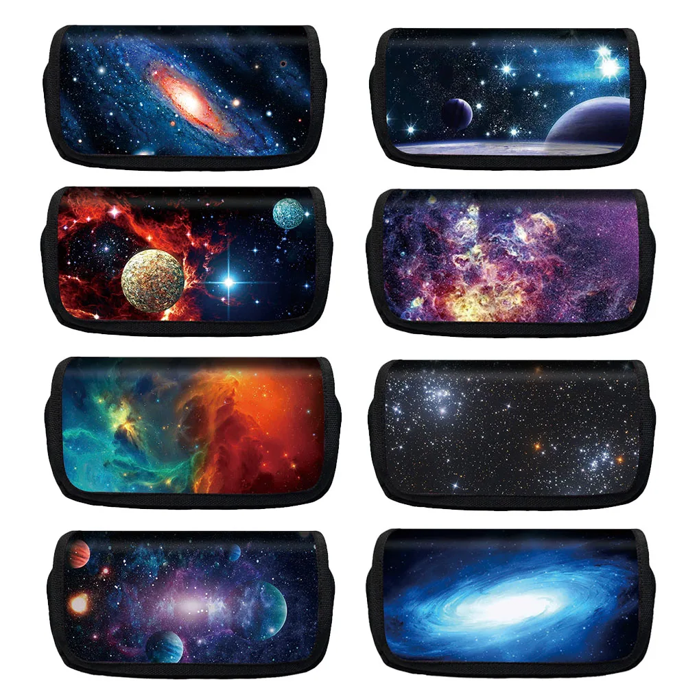 Magic Space Planet Print Cosmetic Case Pencil Bag Multicolor Galaxy Star Moon Pencil Box Stationary Bags School Case Supplies