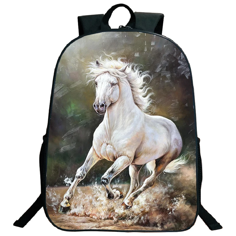 Mochila de gran capacidad con estampado 3D de caballos de correr para niños, bolsa para computadora portátil, mochila escolar de escuela primaria, bolsa de libros impermeable para niños