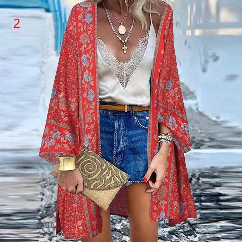 Ropa de playa para mujer, cárdigan abierto Floral, ropa de protección solar, fibra Coolmax brillante, ropa interior informal para primavera y verano