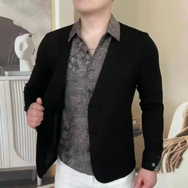 Luxury Fake Two-piece Shirt for Men Autumn Slim Long Sleeve Casual Business Shirt Versatile Social Comfort Elasticity Cardigan