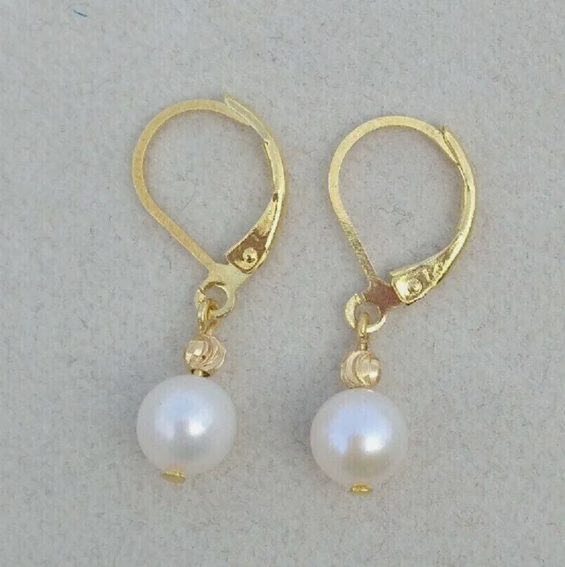 

natural 8-9MM south sea white pearl earrings 14K GOLD