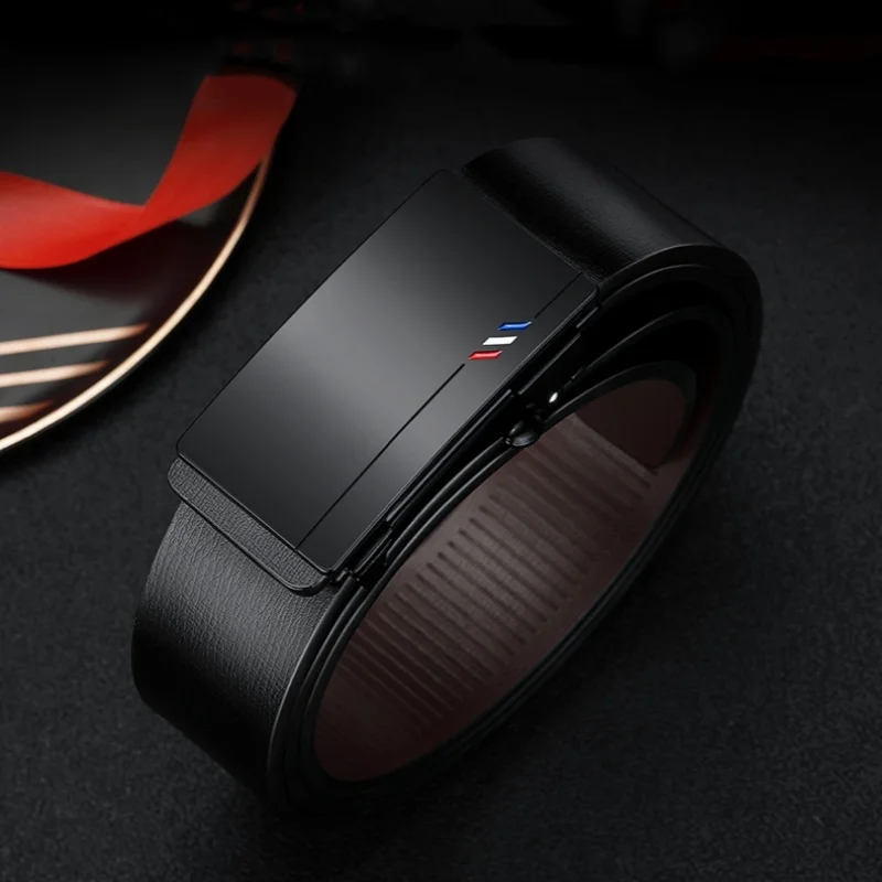 الرجال أحزمة جلدية موضة التلقائي مشبك جلد البقر الذكور أحزمة فاخرة مصمم حزام أسود 105-160 سنتيمتر حجم كبير حزام البنطال الجينز #3