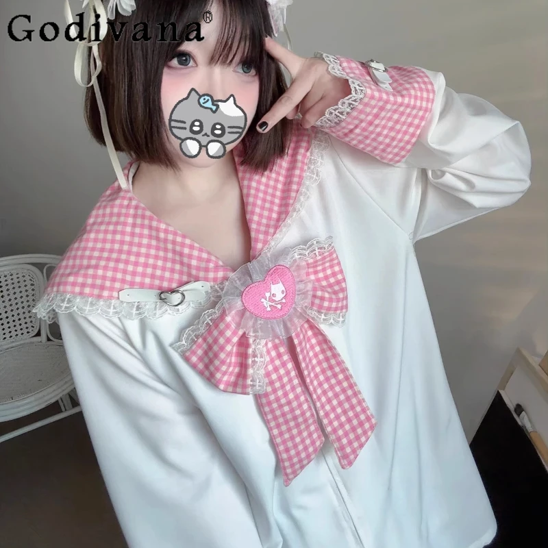 

Original Sailor Collar Plaid Big Bow Zipper Cardigan Jacket Contrasting Color Subculture Women's Hoodie Coat Outwear Autumn 2025