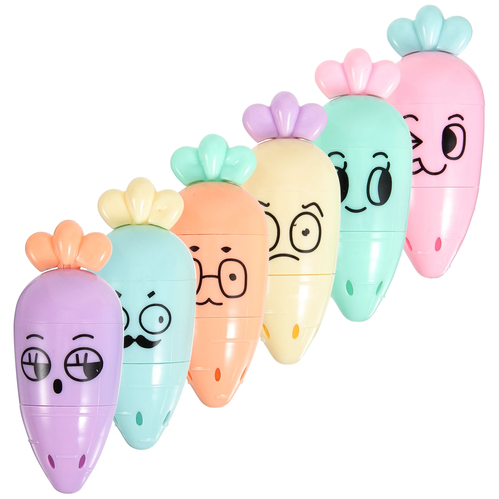 

6pcs Cartoon Highlighter Pens Compact Portable Design For School Office Scrapbook Journal Marking Multi-Function Book Marker