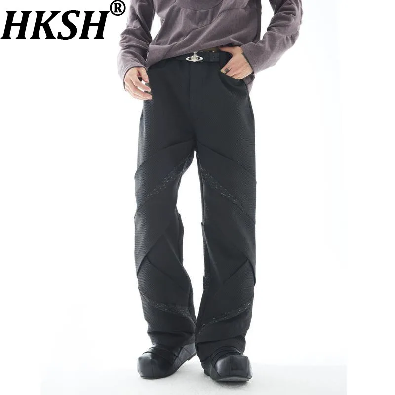 HKSH Spring Autumn New Men Dark Pleated Deconstructed Three-Dimensional Patchwork Texture Versatile Original Design Casual Pants