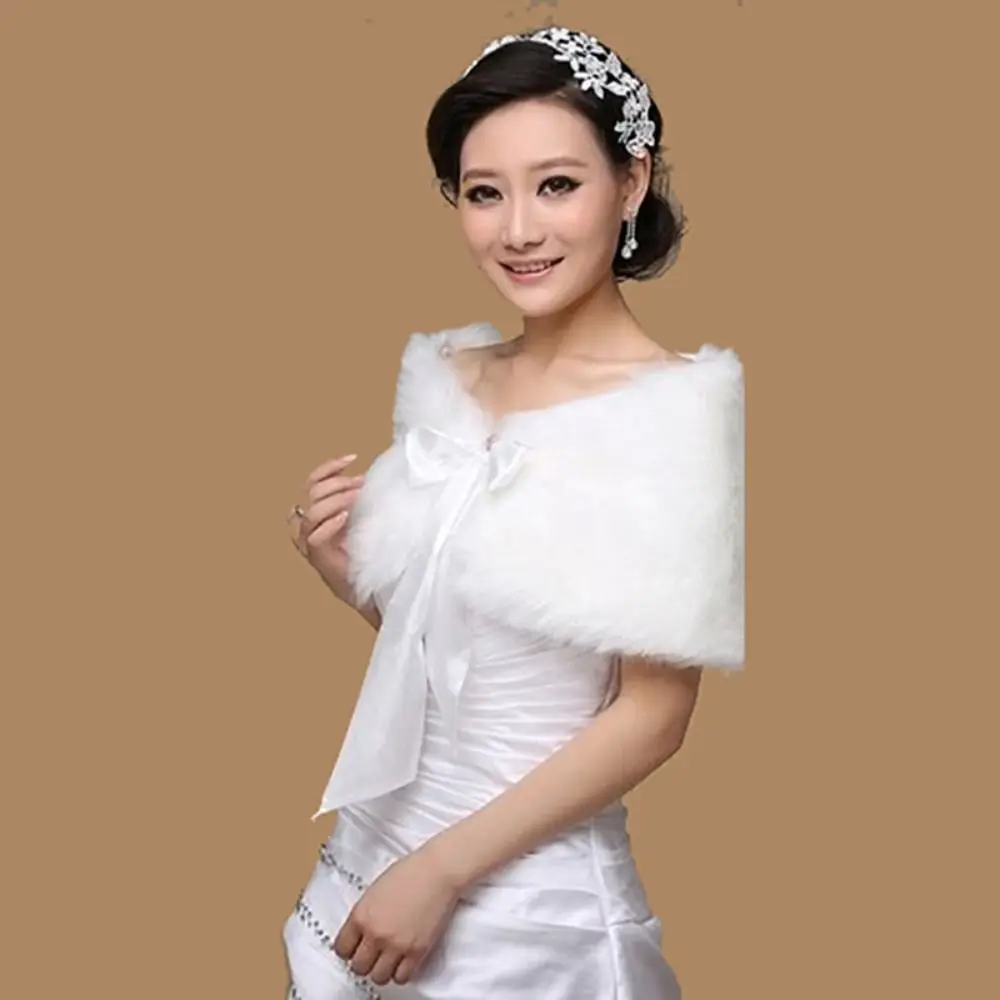 Pearl Plush Bowknot Shawl Faux Fur Korean Style Rabbit Fur Bow Scarves Neck Wrap Party Shawl Bride Shoulder Fake Collar