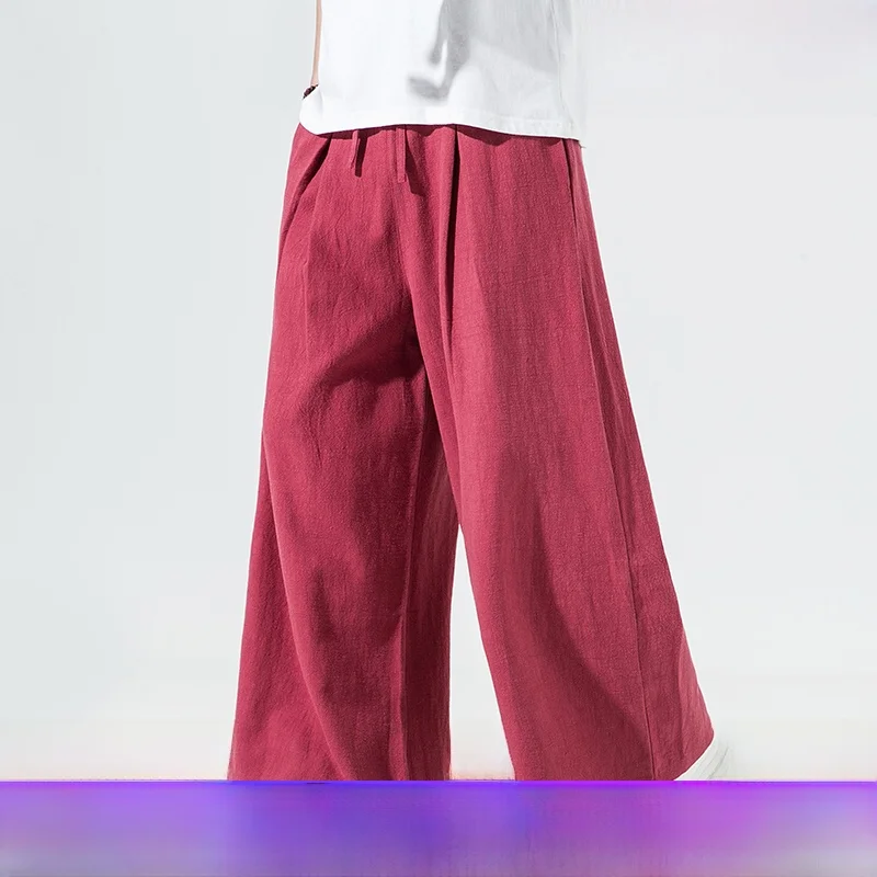 Japanese Style Wide Leg Pants Men's Extra Wide Cuff Cotton Linen Skirt Pants Layman's Meditation Pants Casual Long Trousers