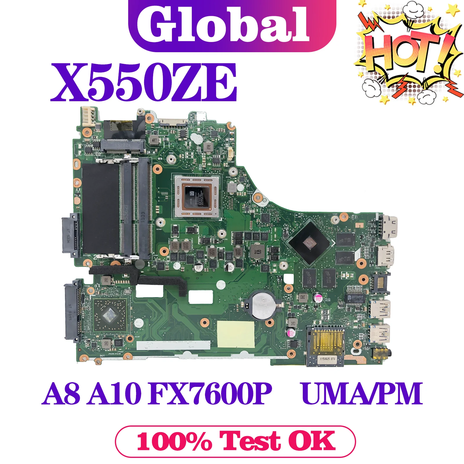 Laptop Motherboard X550ZE X550ZA X550Z X750Z K555Z VM590Z A555Z X750DP K550D Mainboard A8 A10 FX7600P/FX7500P LVDS/EDP UMA/PM