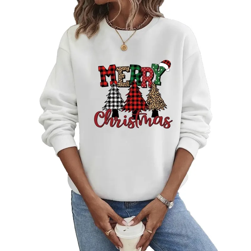 Crew-neck Hoodie Europe and The United States Christmas Long-sleeved Hot Christmas Tree Printing Sweatshirt  Aesthetic