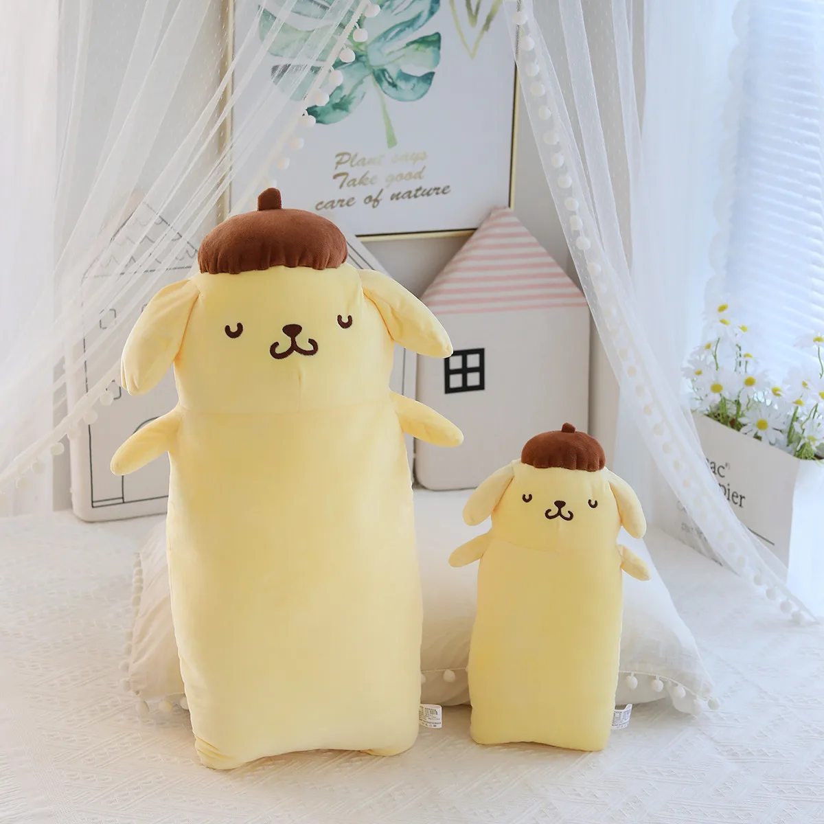 42/65cm Long Sanrio Pom Pom Purin Plush Toy Pillow Stuffed Anime PomPomPurin Dog Plushies Sofa Bed Room Decor Throw Pillow Gifts