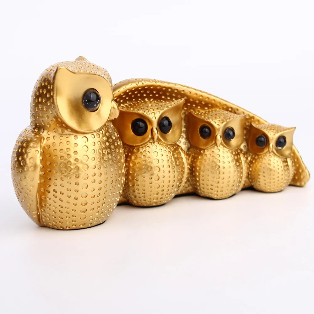 Modern Simple Family of Four Owls Resin Ornaments Animal Creative Living Room Wine Cabinet Home