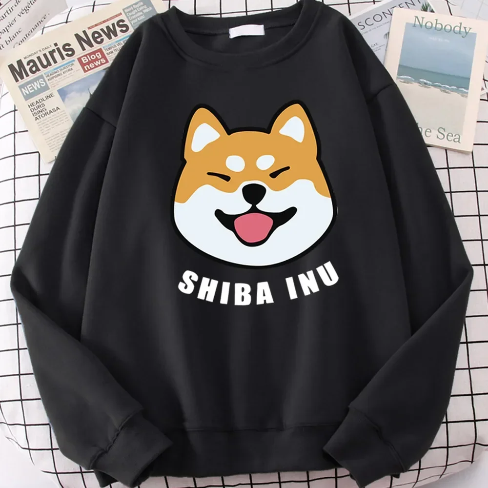 

Females Loose Clothes Korean Kawaii Animal Lady Moletom Womans Sweatshirts Cute Shiba Inu With Tongue Out Printed Hoodie