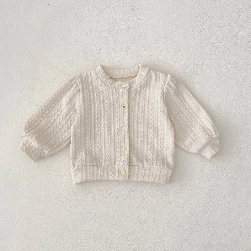 Autumn new item 0-3 year old baby girl baby versatile coarse grain cardigan top round neck long sleeved essential small jacket