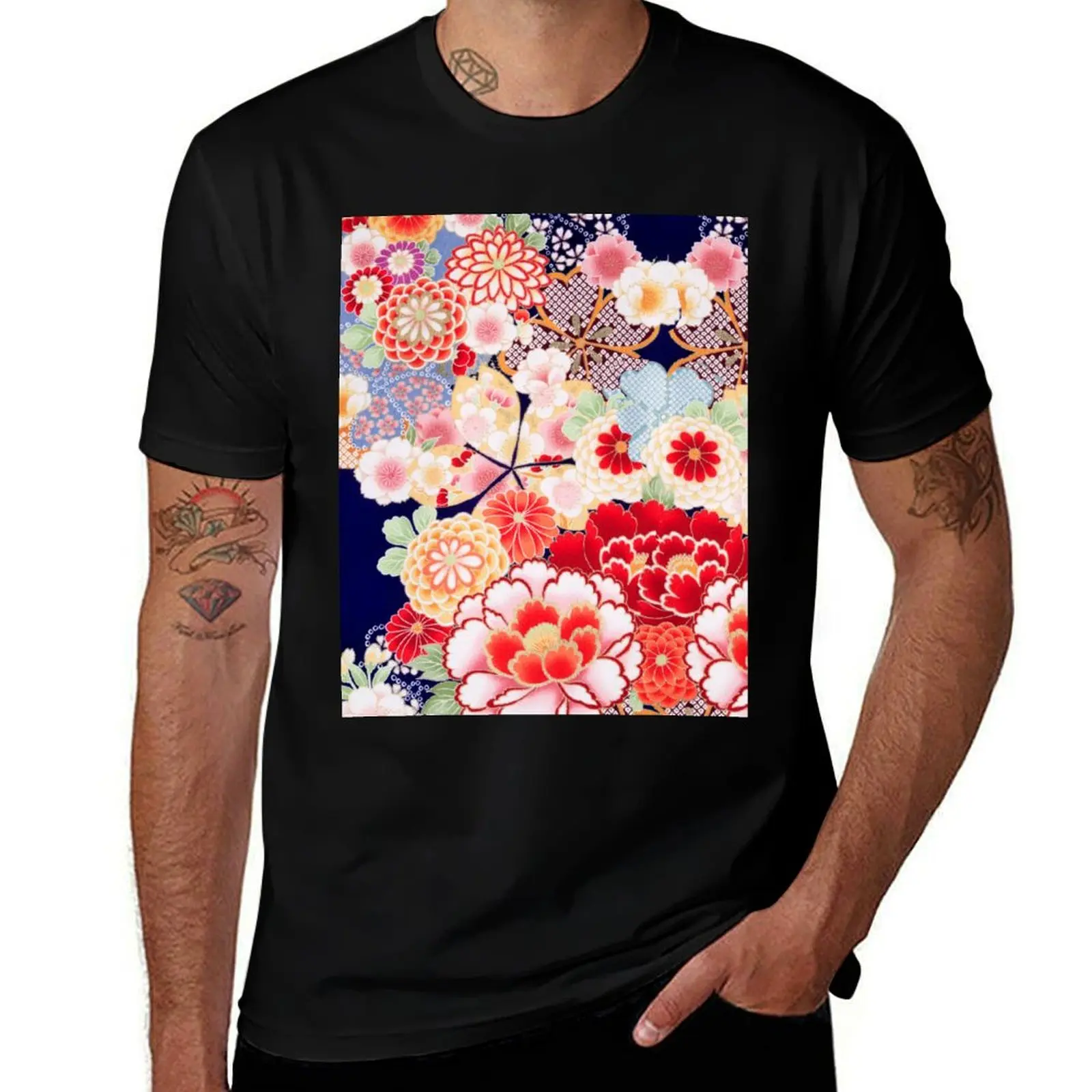 

Kimono Floral Pink luxury White T-Shirt t shirts Wild quality Roses Style JAPANESE high brand FLOWERS man ANTIQUE