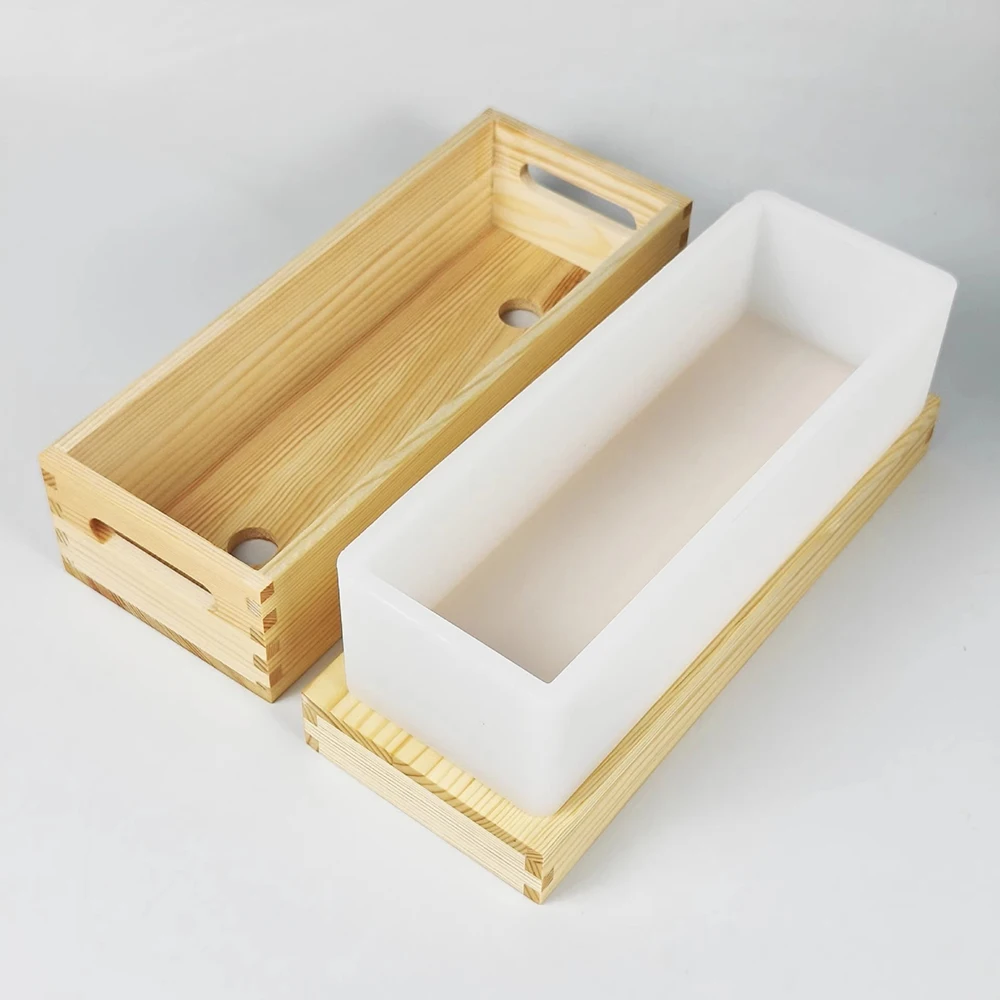 Natural Wood Frame Soap Mold, 1300G Rectangular Loaf Mold for DIY Cold Process Soap Making, Food-Grade Silicone Liner