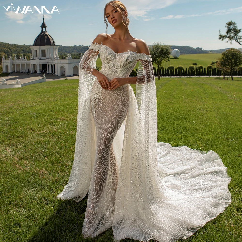 

Sexy Illusion Wedding Dress Sequined Appliques Bride Robe Elegant Detachable Train Mermaid Bridal Gown Customized Robe De Mariée