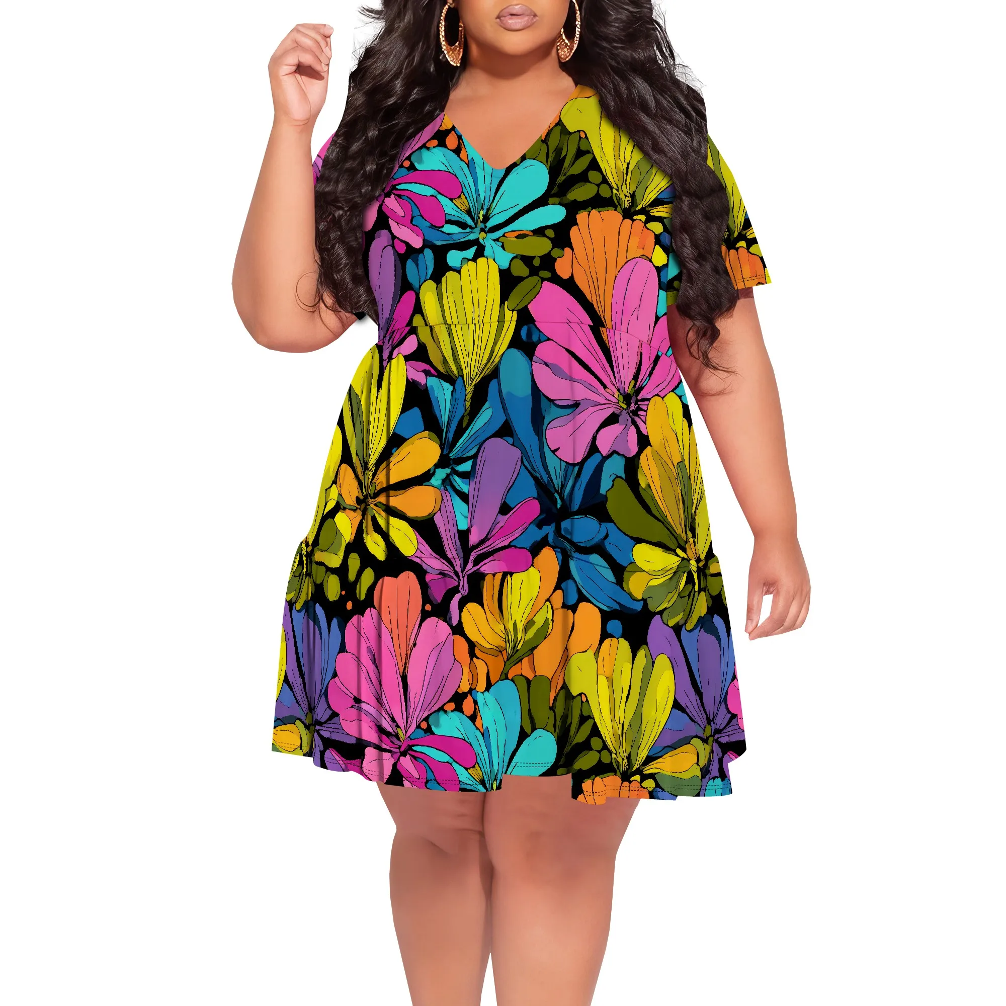 

Plus Size V-Neck Short Sleeve Casual Dress for Summer Beach Vacation & Weekend Outings - XL to 6XL