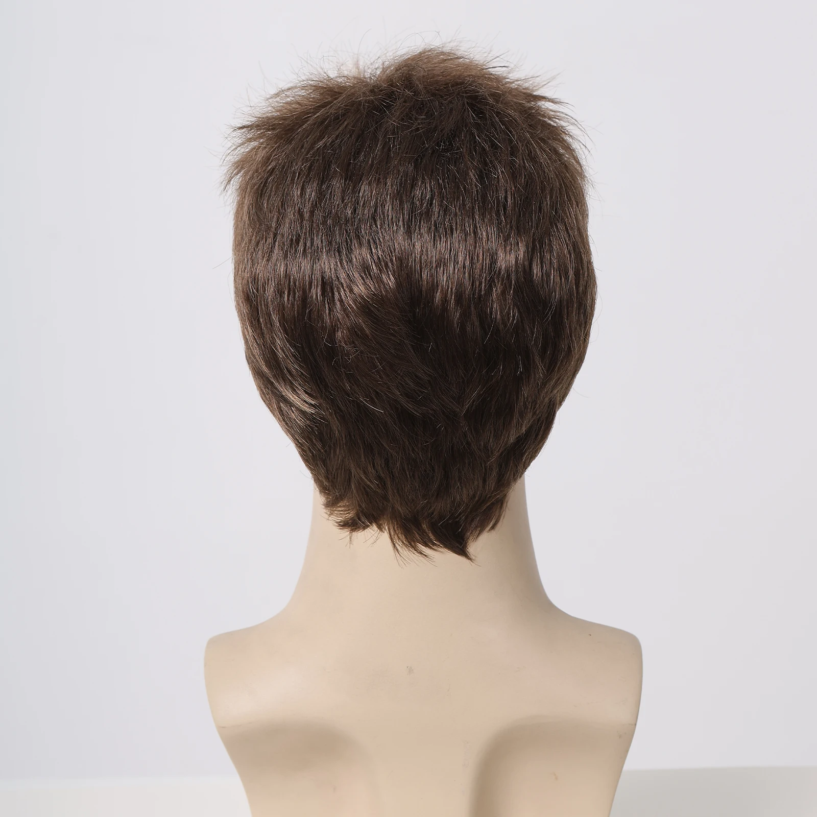 ELEMENT Short Synthetic Brown Loose Straight Hair Wigs Cosplay Party Daily Use Wigs for Man Natural Fiber Soft Touch