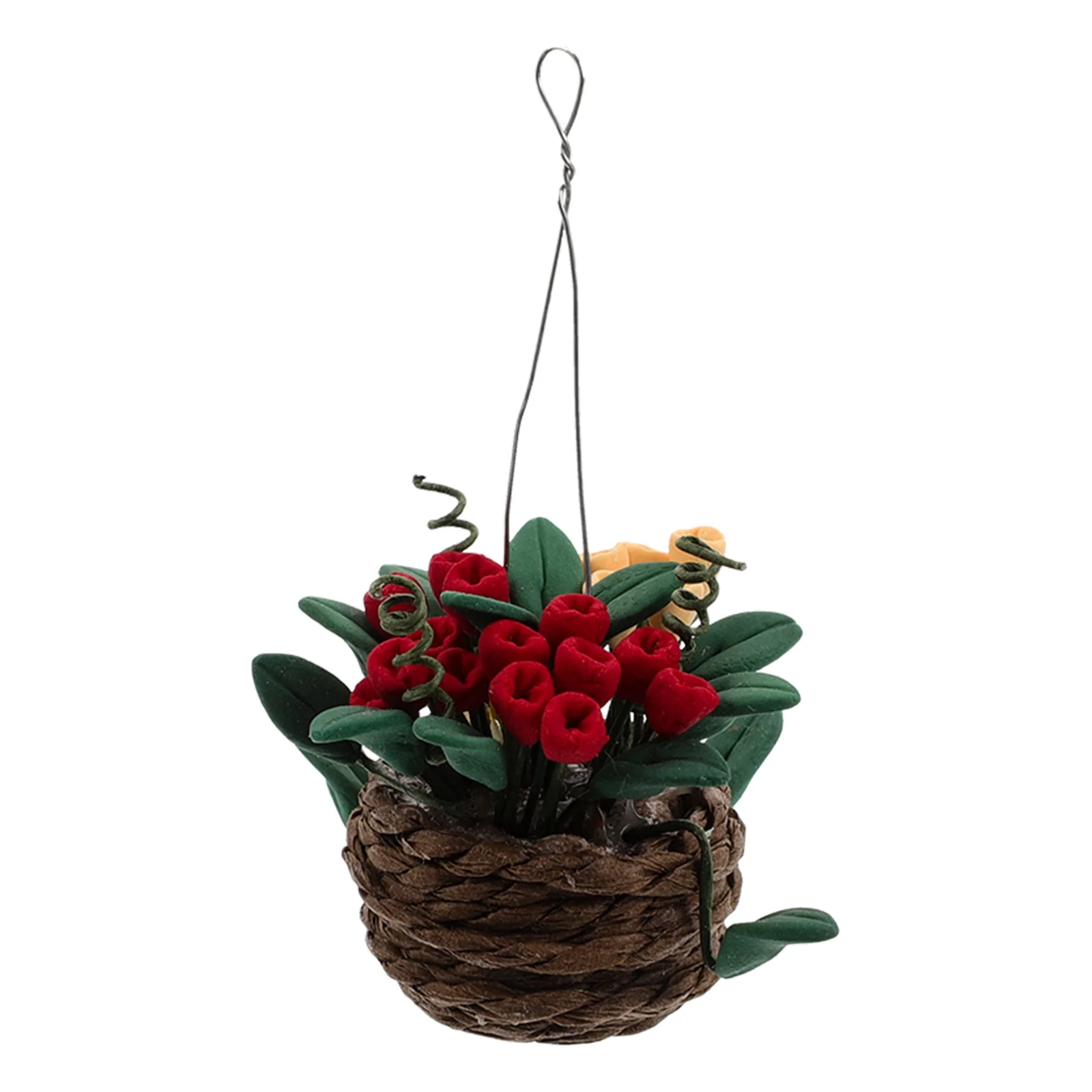 

Миниатюрная подвесная корзина для растений, синтетическая смола, реалистичные искусственные цветы, маленький цветочный горшок, сказочный сад, домашний декор, кукольный домик