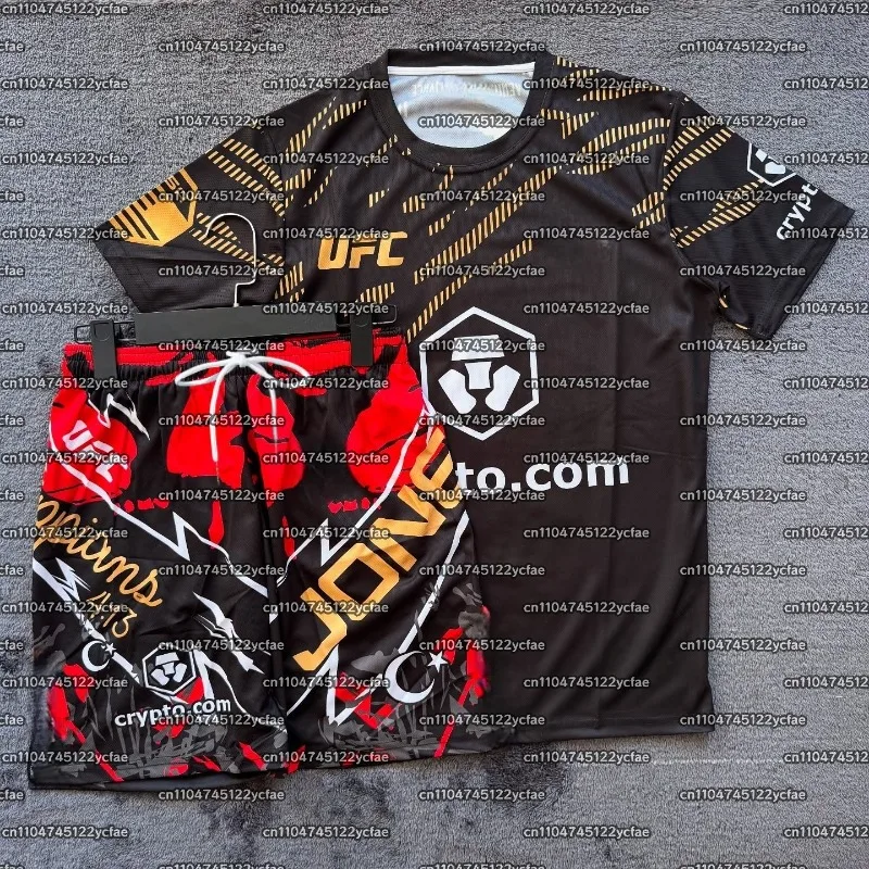 

2025 Jones New UFC Top Fighters Combat Fighting Event Tee Shorts Men Breathable Jersey Wrestling Running Sweat Absorbing Set